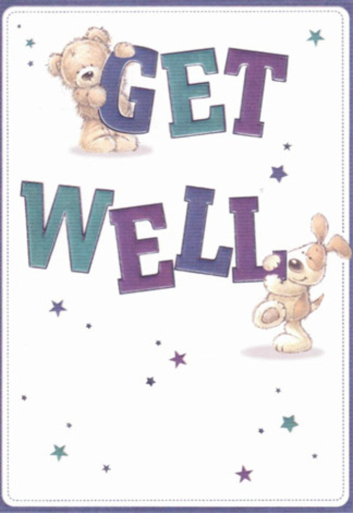 Infused with gentle encouragement, this get well card brings together the cheerful essence often found in Northolt's neighbourhood gatherings. Adorable illustrations of a friendly bear and a playful puppy, brushed with attention to detail, invite the viewer into a moment of tender support. Playful, twinkling stars swirl around them, casting painted wishes through the air, much like the bouquets sent from Northolt Florist to neighbourhood homes. Confident, oversized lettering in shades of purple and aqua anchors the design on a background of soft, creamy white, reminiscent of the very first light breaking over Islip Manor Meadows. The bear's fluffy fur and the puppy's velvety ears evoke a sense of touch and comfort, while the bright hues and light composition create an airy, uplifting tone. Sending this card feels as meaningful as delivering a hand-tied bouquet-a gesture promising warmth and hope to loved ones in Northolt, young or old.